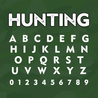 Image showing all characters available in the Hunting Distressed font created by FontStation.