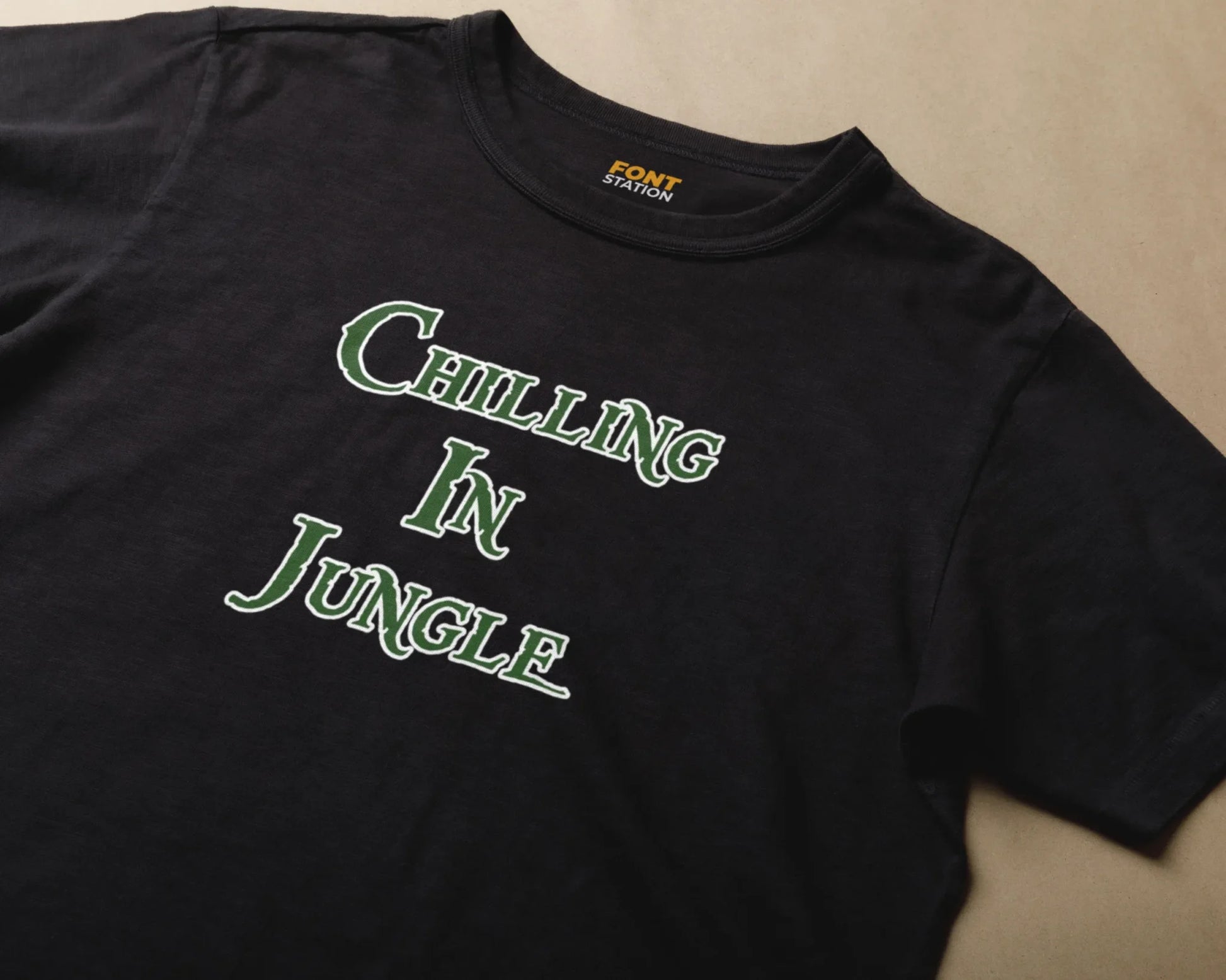 Sublimated T-Shirt with Jungle Font Typography - Fashionable Apparel Displaying Stylish Lettering