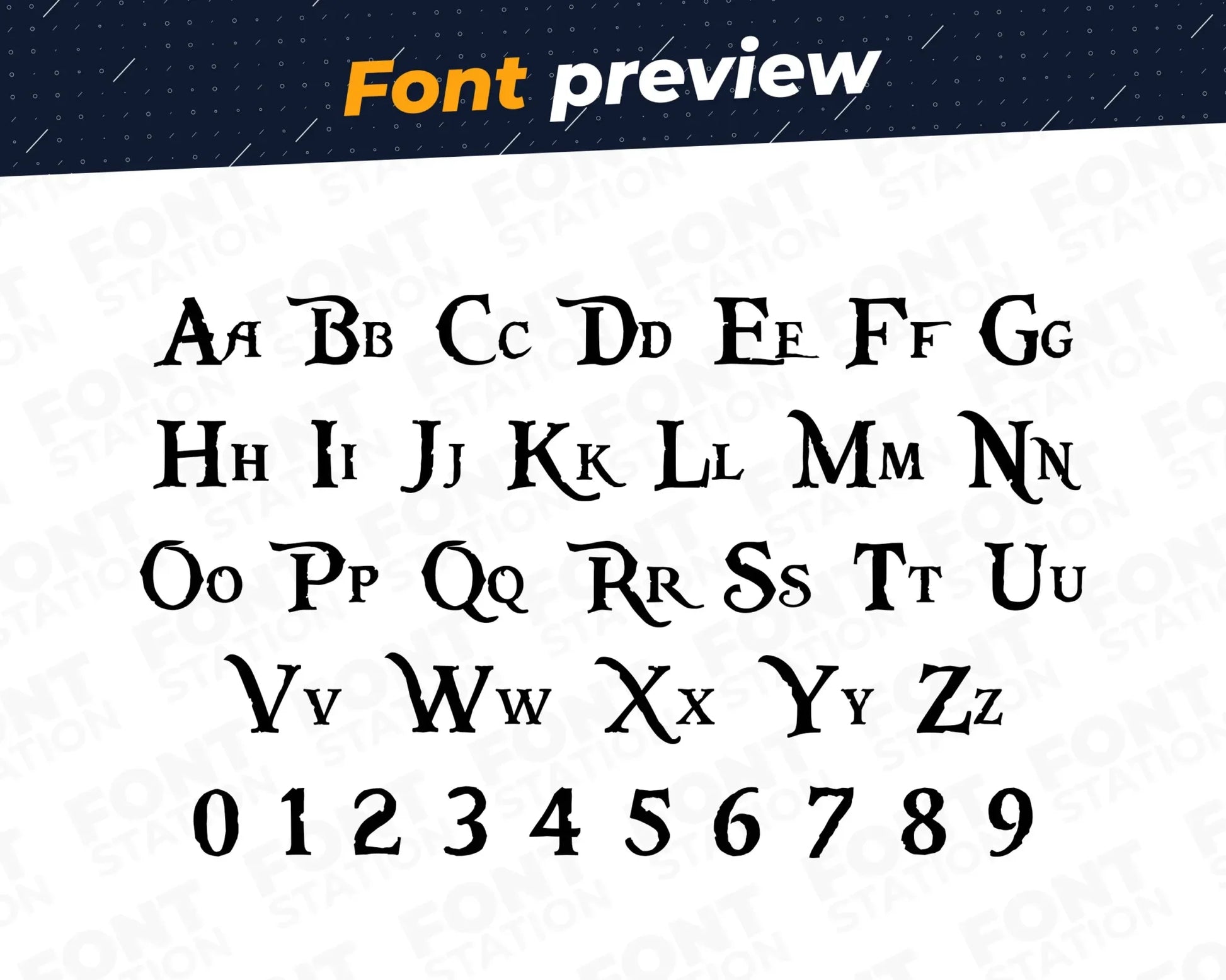 Image showing all characters available in the Jungle font created by FontStation.