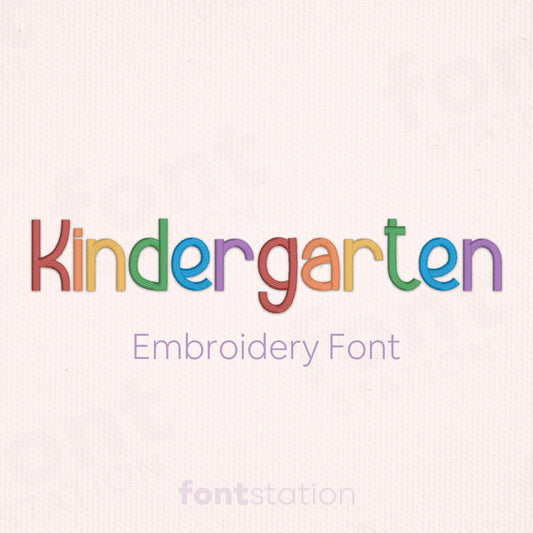 Main image of the Kindergarten embroidery font created by FontStation.