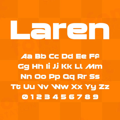 Image showing all characters available in the Laren font created by FontStation.