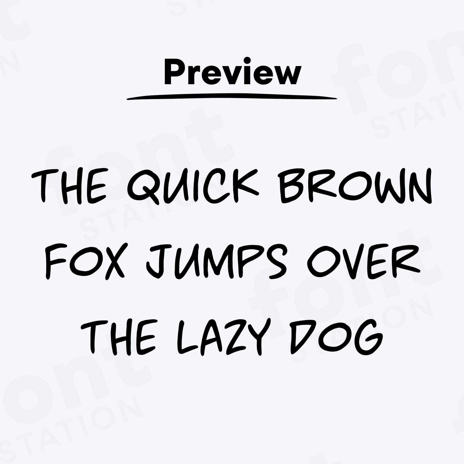 A complete showcase image of the Manga font, featuring the text 'The quick brown fox jumps over the lazy dog' to display every letter of the alphabet.