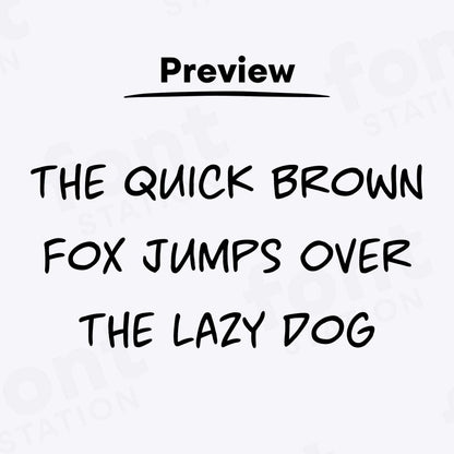 A complete showcase image of the Manga font, featuring the text 'The quick brown fox jumps over the lazy dog' to display every letter of the alphabet.
