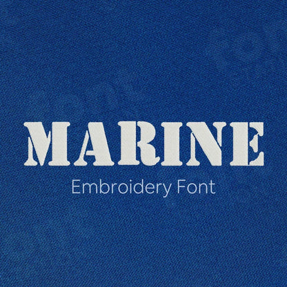 Main image of the Marine embroidery font created by FontStation.