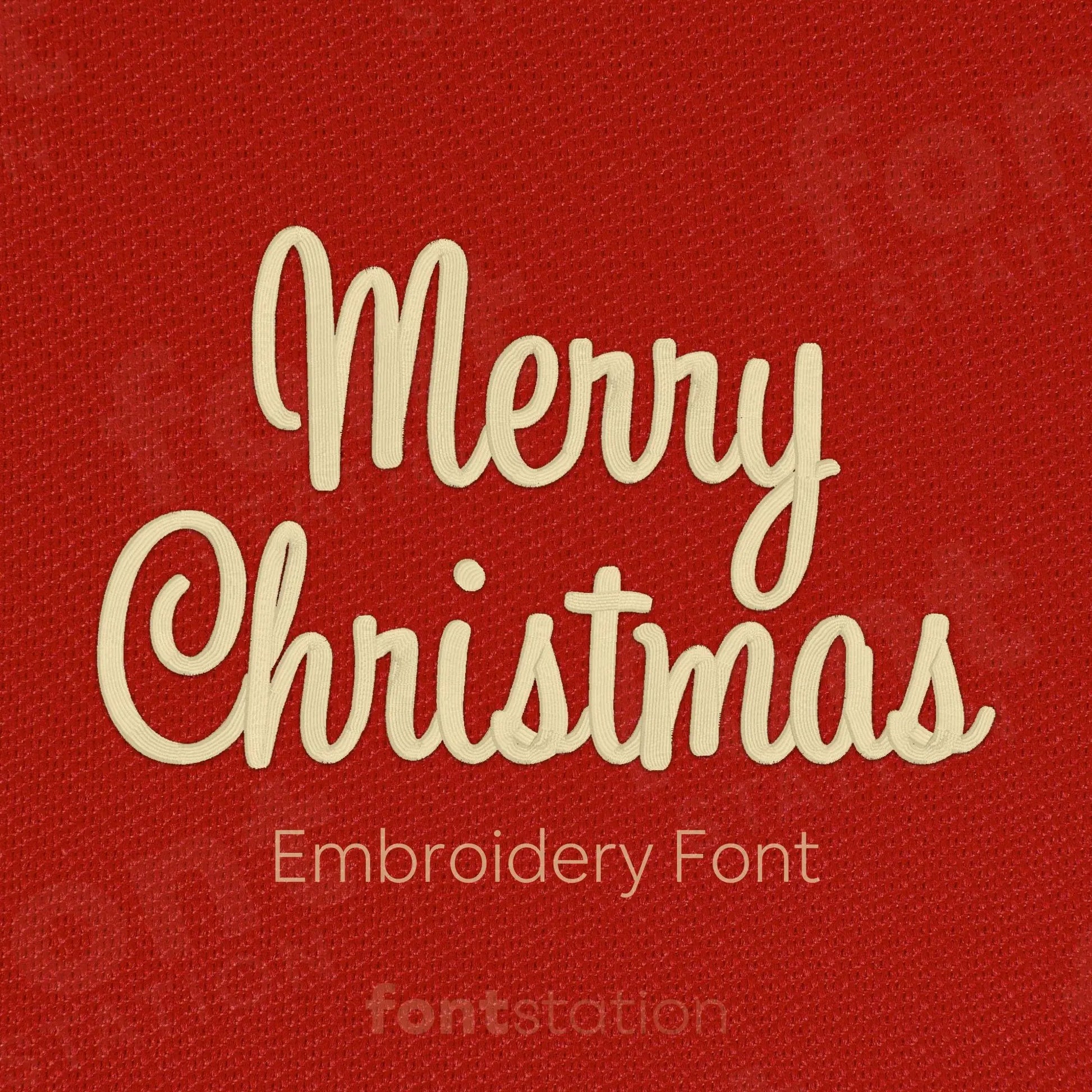 Main image of the Merry Christmas embroidery font created by FontStation.