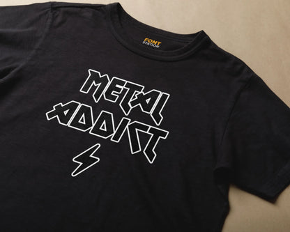 Sublimated T-Shirt with Metal Music Font Typography - Fashionable Apparel Displaying Stylish Lettering