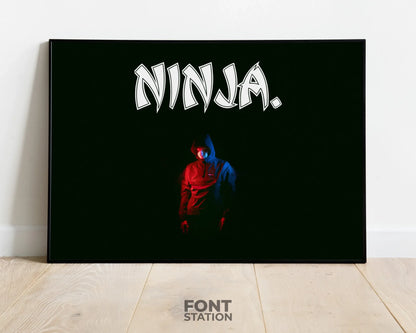 Ninja Font Display on Frame - Typography Presentation