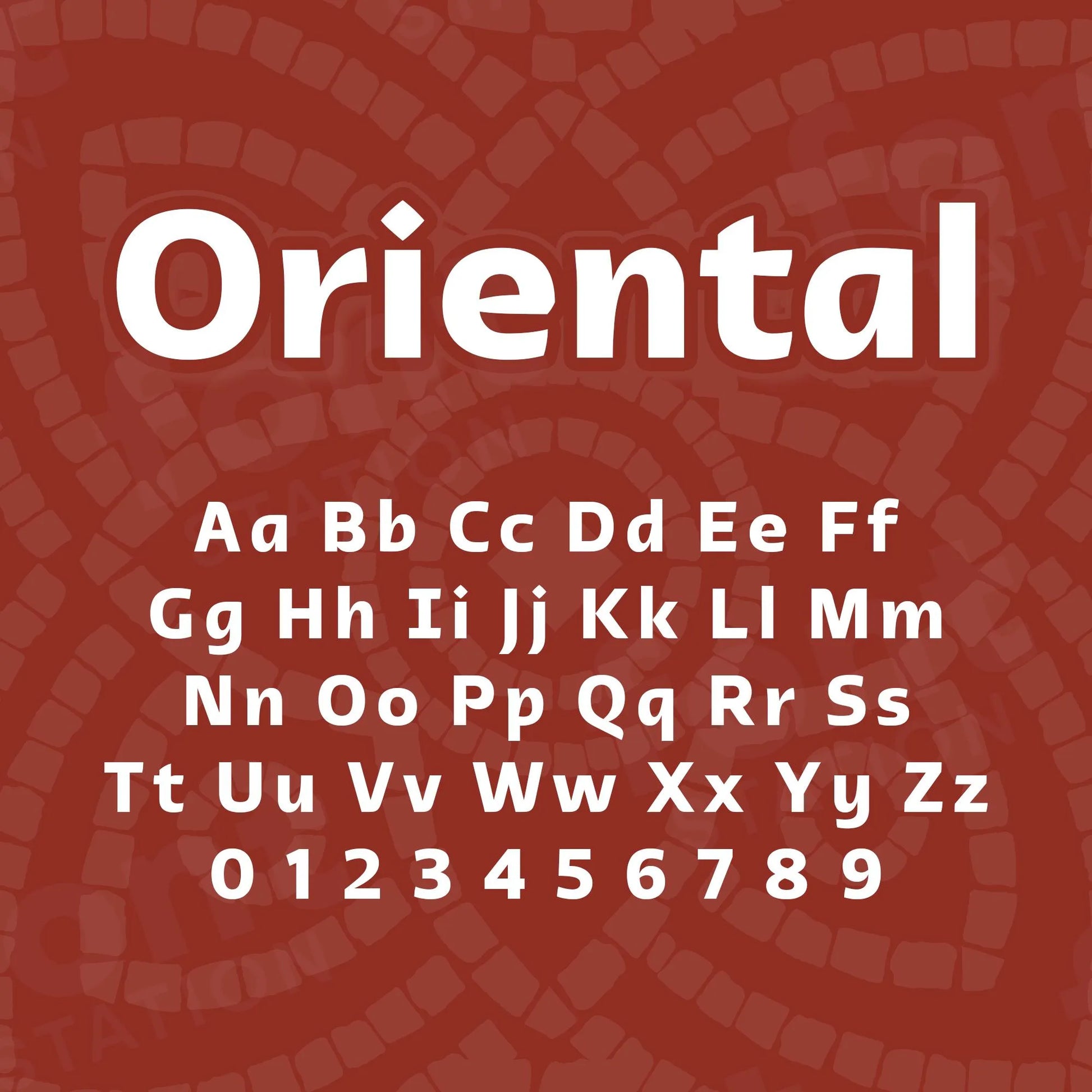 Image showing all characters available in the Oriental font created by FontStation.