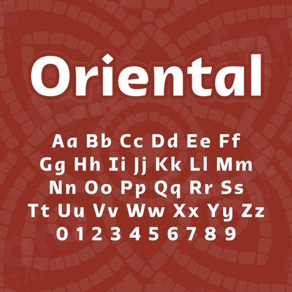 Image showing all characters available in the Oriental font created by FontStation.