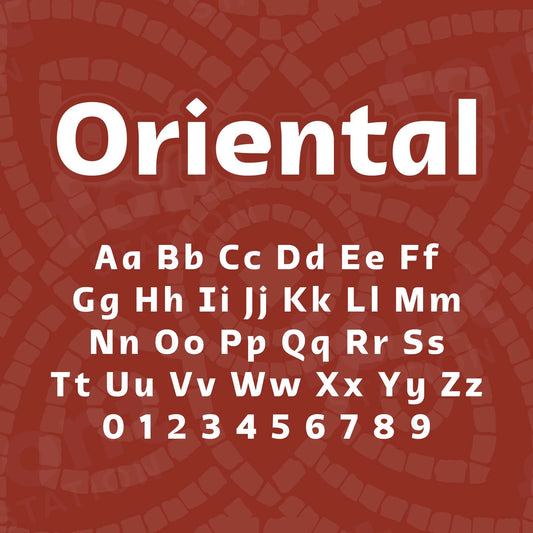 Image showing all characters available in the Oriental font created by FontStation.