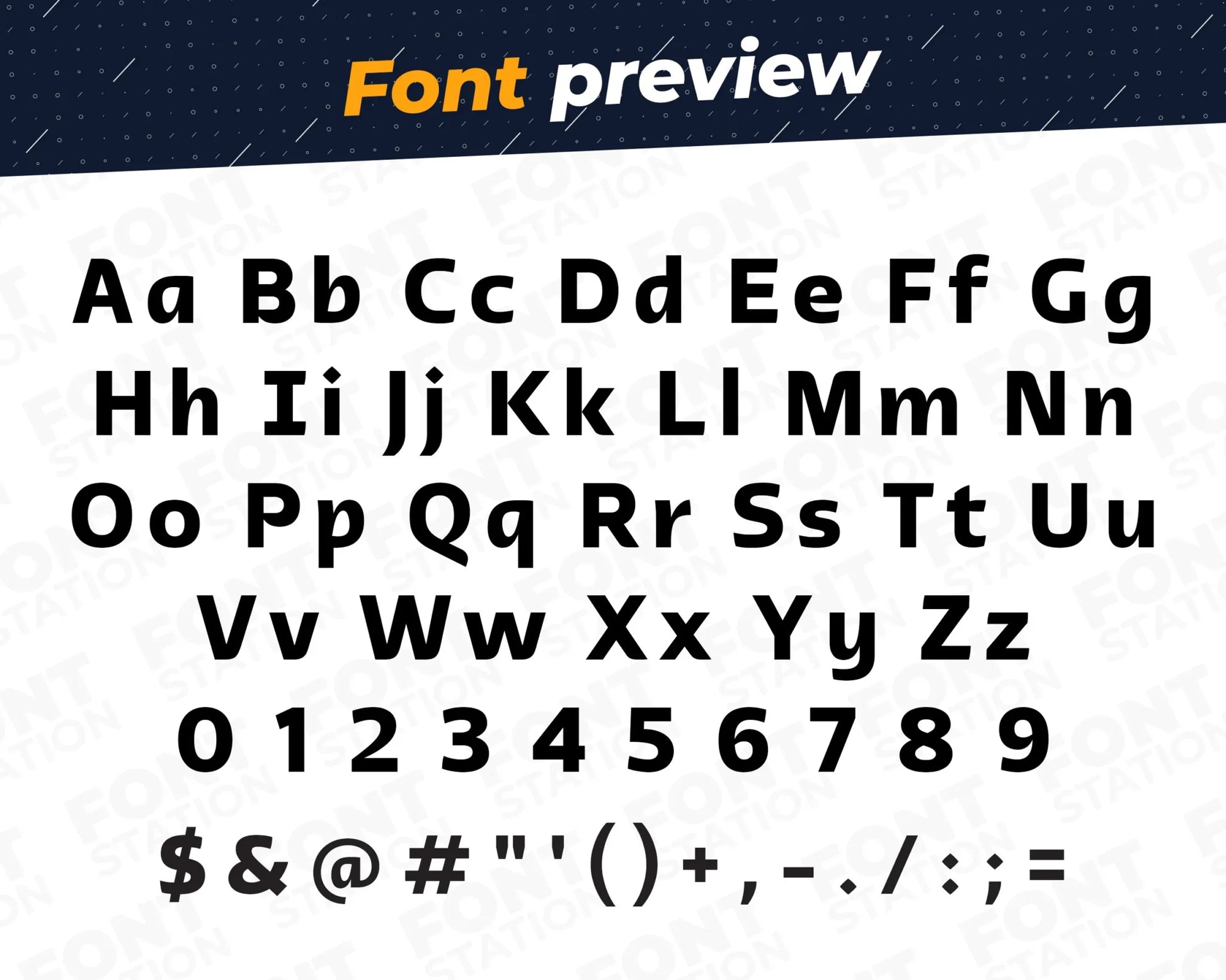 Image showing all characters available in the Oriental font created by FontStation.
