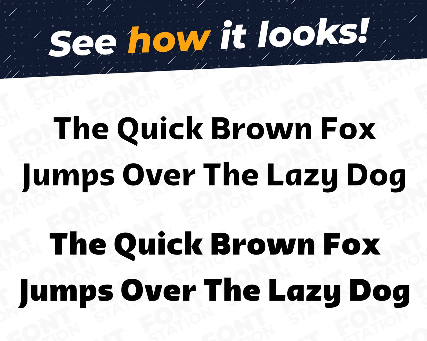 A complete showcase image of the Oriental font, featuring the text 'The quick brown fox jumps over the lazy dog' to display every letter of the alphabet.