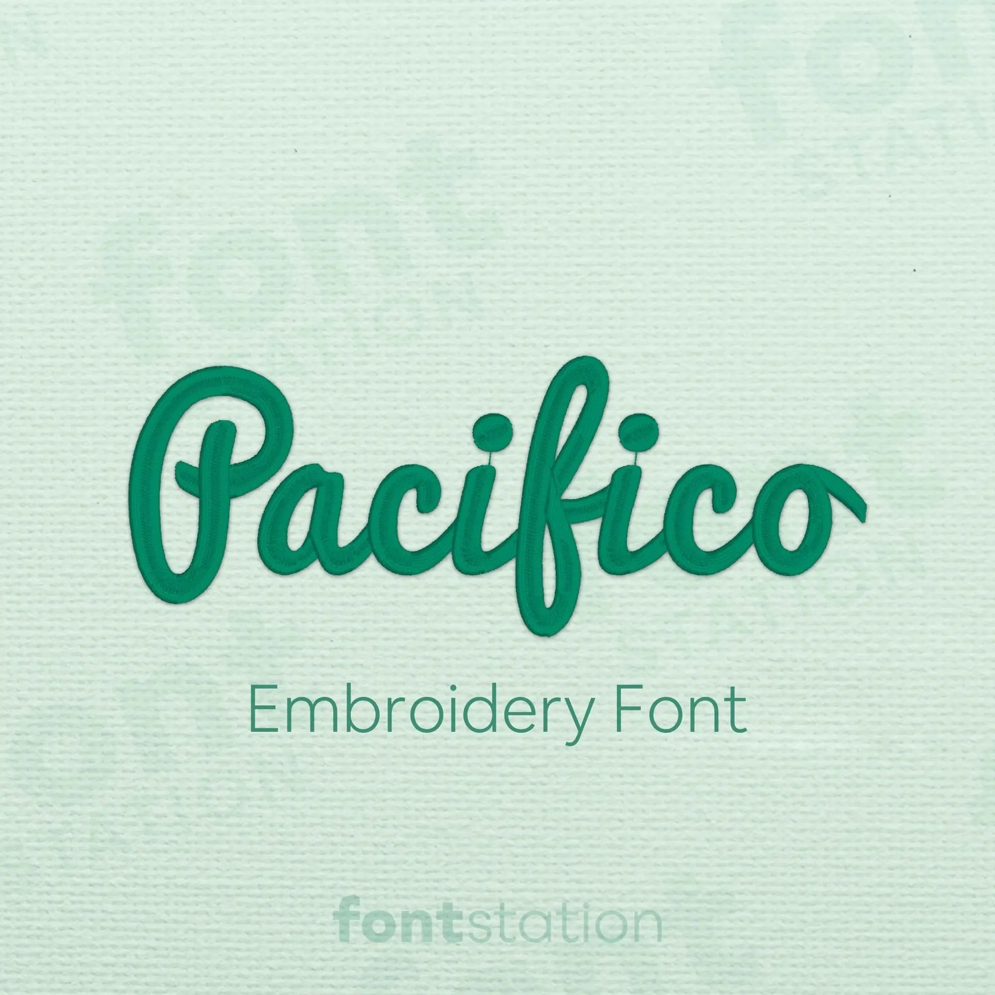Main image of the Pacifico embroidery font created by FontStation.