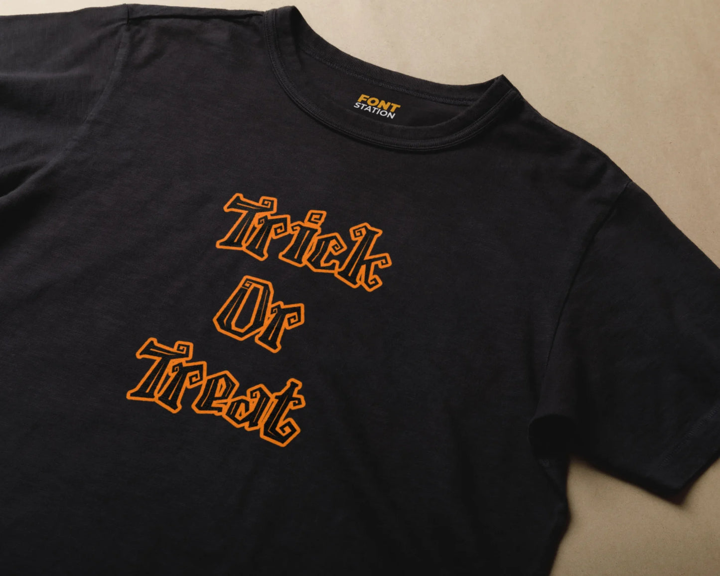 Sublimated T-Shirt with Pumpkin Font Typography - Fashionable Apparel Displaying Stylish Lettering