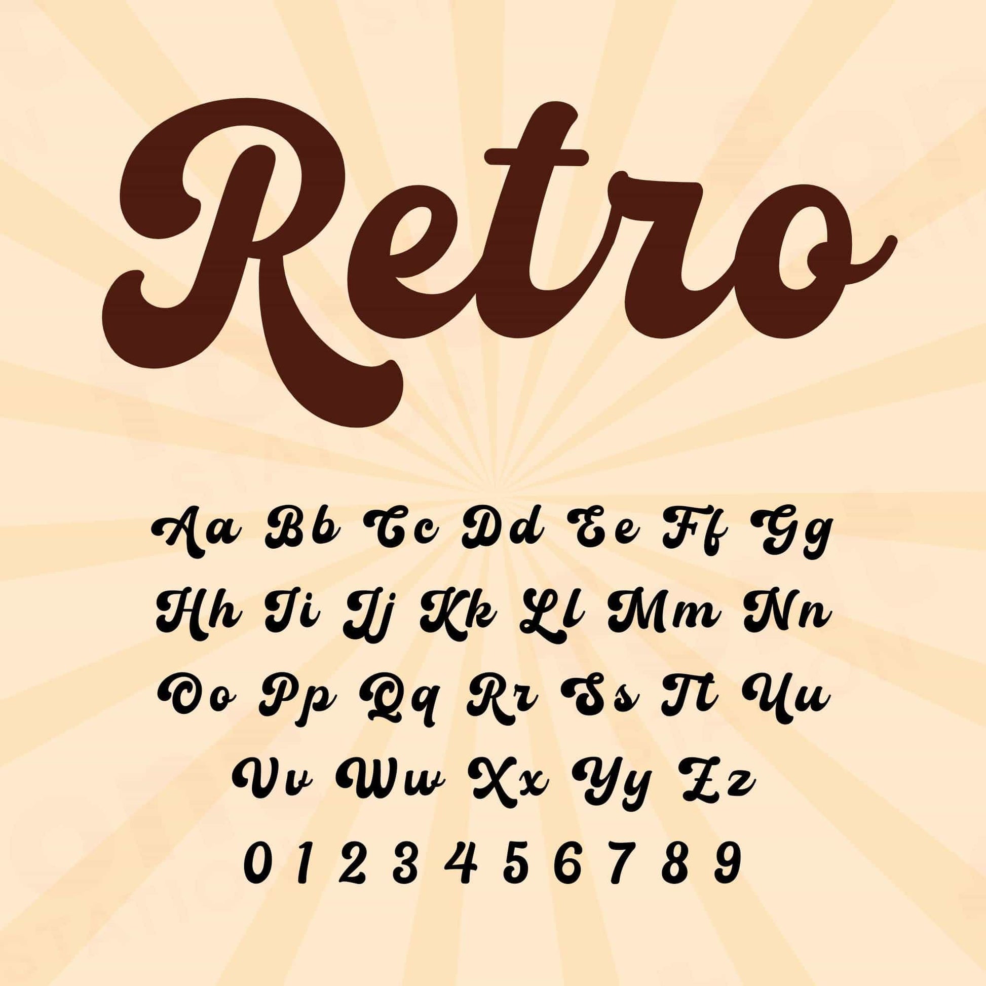 Image showing all characters available in the Retro font created by FontStation.