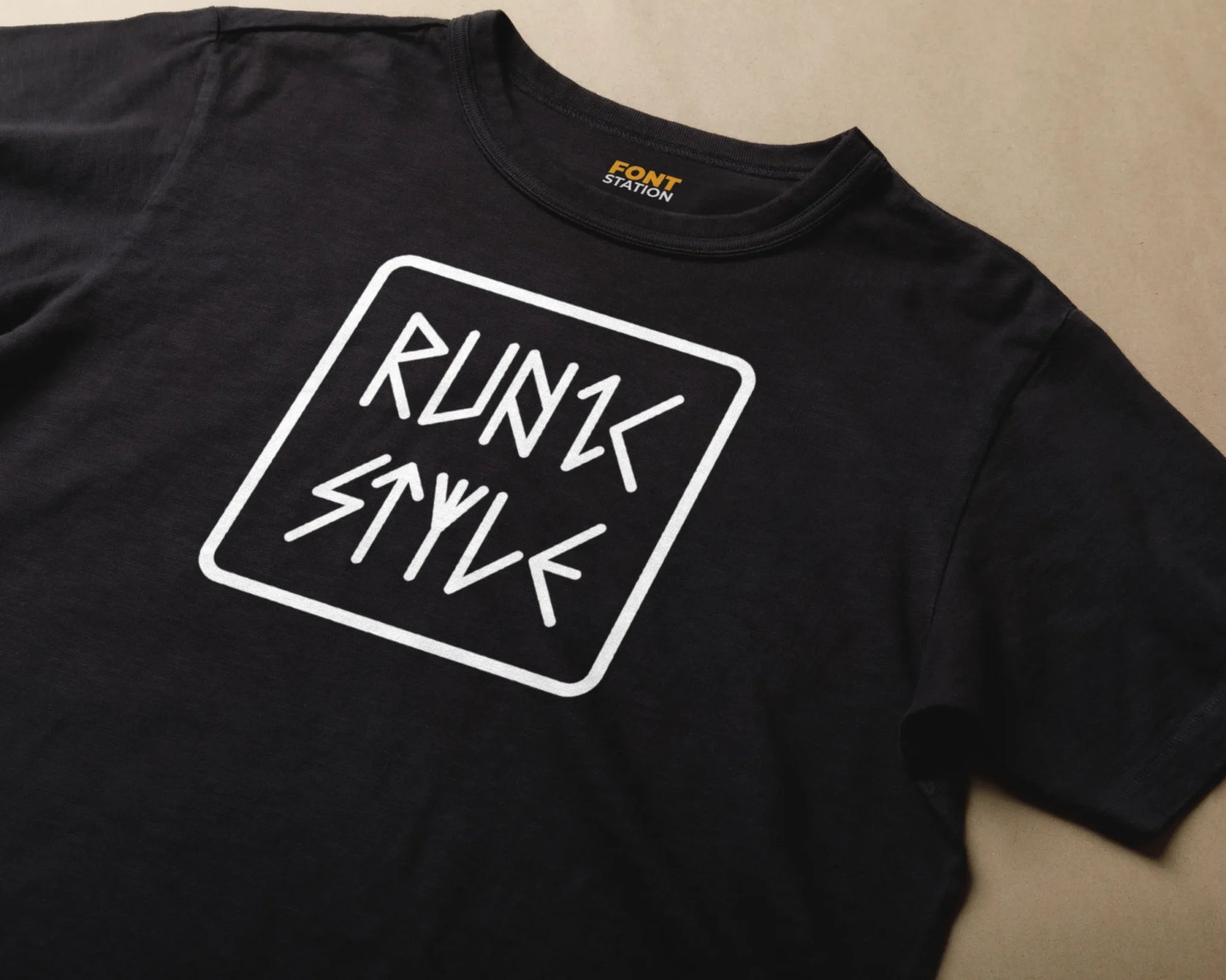 Sublimated T-Shirt with Runic Style Font Typography - Fashionable Apparel Displaying Stylish Lettering