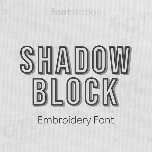 Main image of the Shadow Block embroidery font created by FontStation.