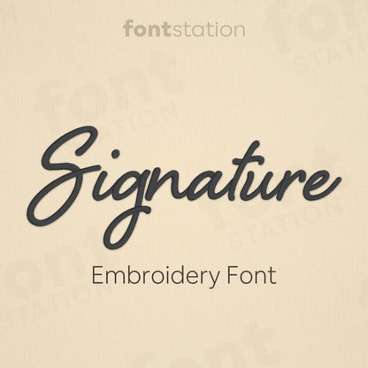Main image of the Signature embroidery font created by FontStation.