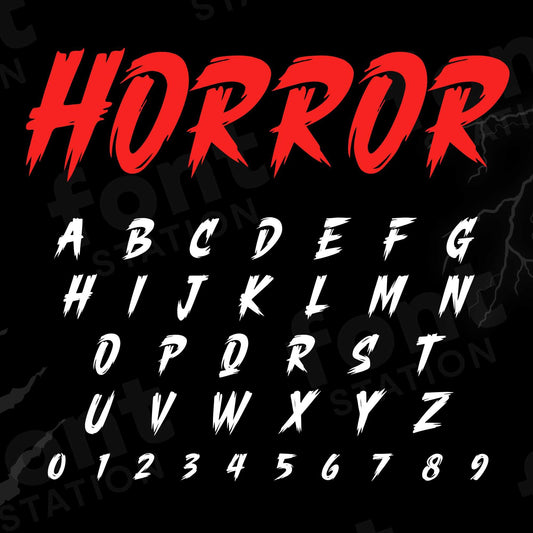 Image showing all characters available in the Slasher font created by FontStation.