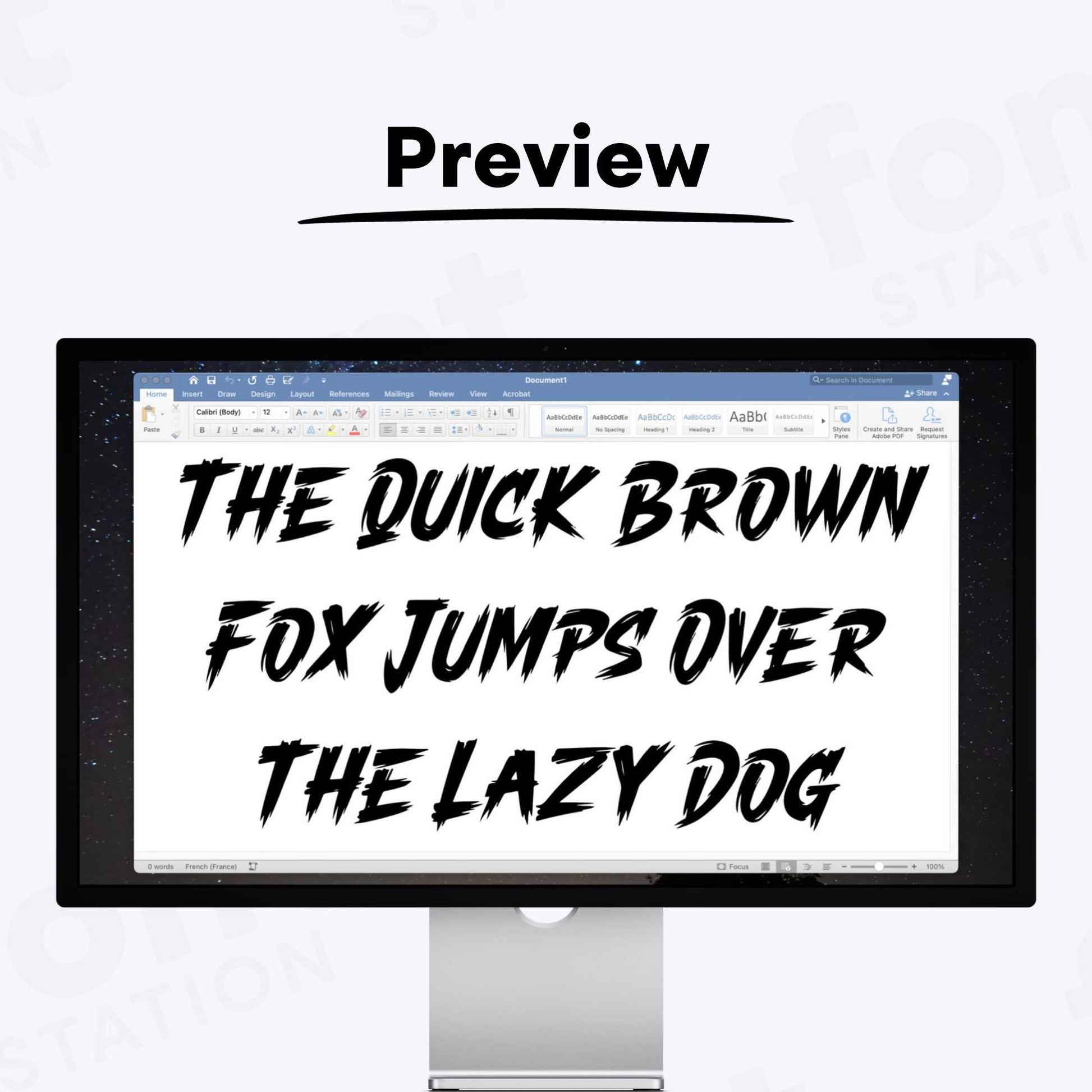 A complete showcase image of the Slasher font, featuring the text 'The quick brown fox jumps over the lazy dog' to display every letter of the alphabet.