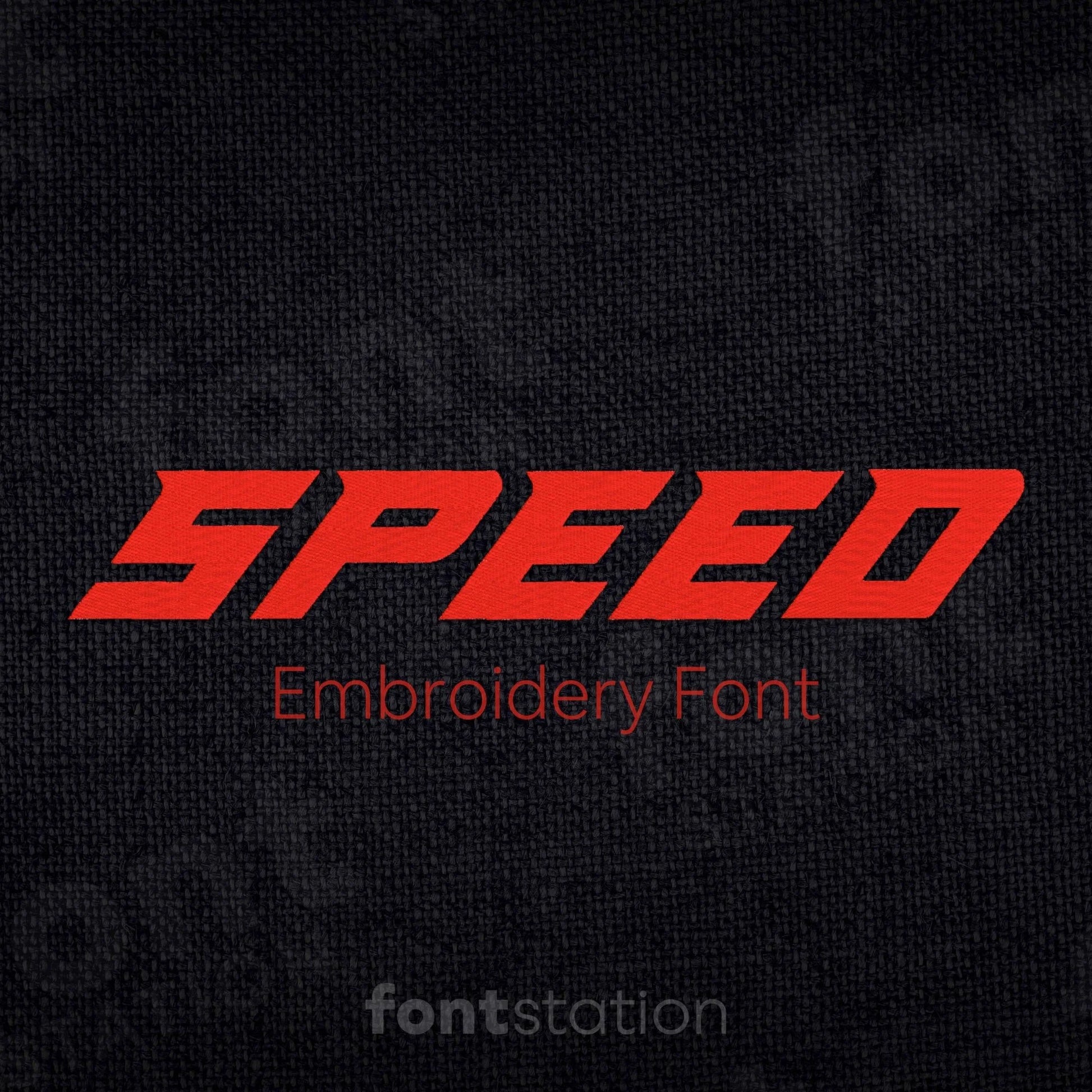 Main image of the Speed embroidery font created by FontStation.