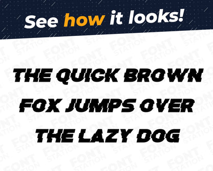 A complete showcase image of the Speed font, featuring the text 'The quick brown fox jumps over the lazy dog' to display every letter of the alphabet.