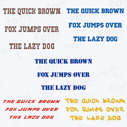 Text 'The Quick Brown Fox Jumps Over The Lazy Dog' in different colors on a white background