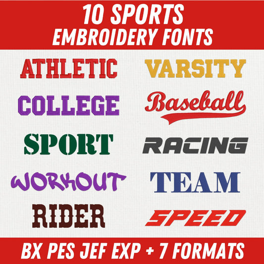 Main image of the Sports embroidery font bundle created by FontStation.