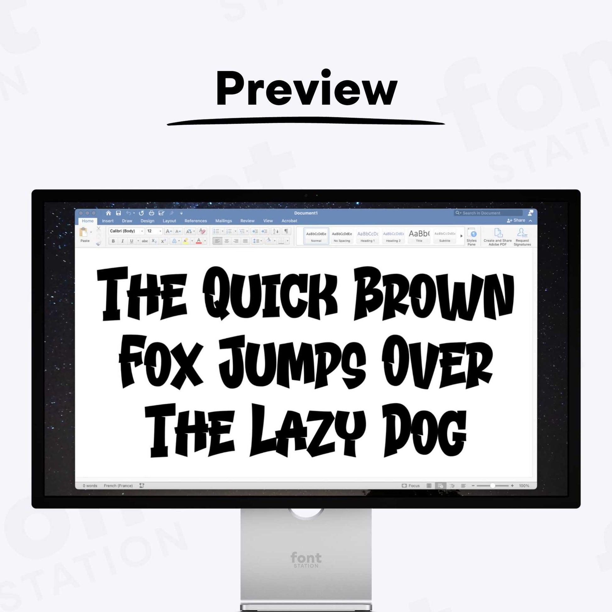 A complete showcase image of the Street Art font, featuring the text 'The quick brown fox jumps over the lazy dog' to display every letter of the alphabet.
