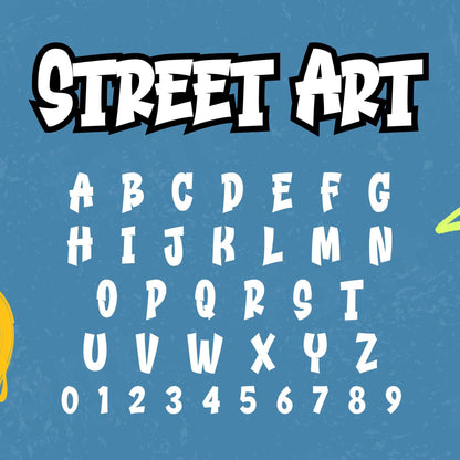 Image showing all characters available in the Street Art font created by FontStation.