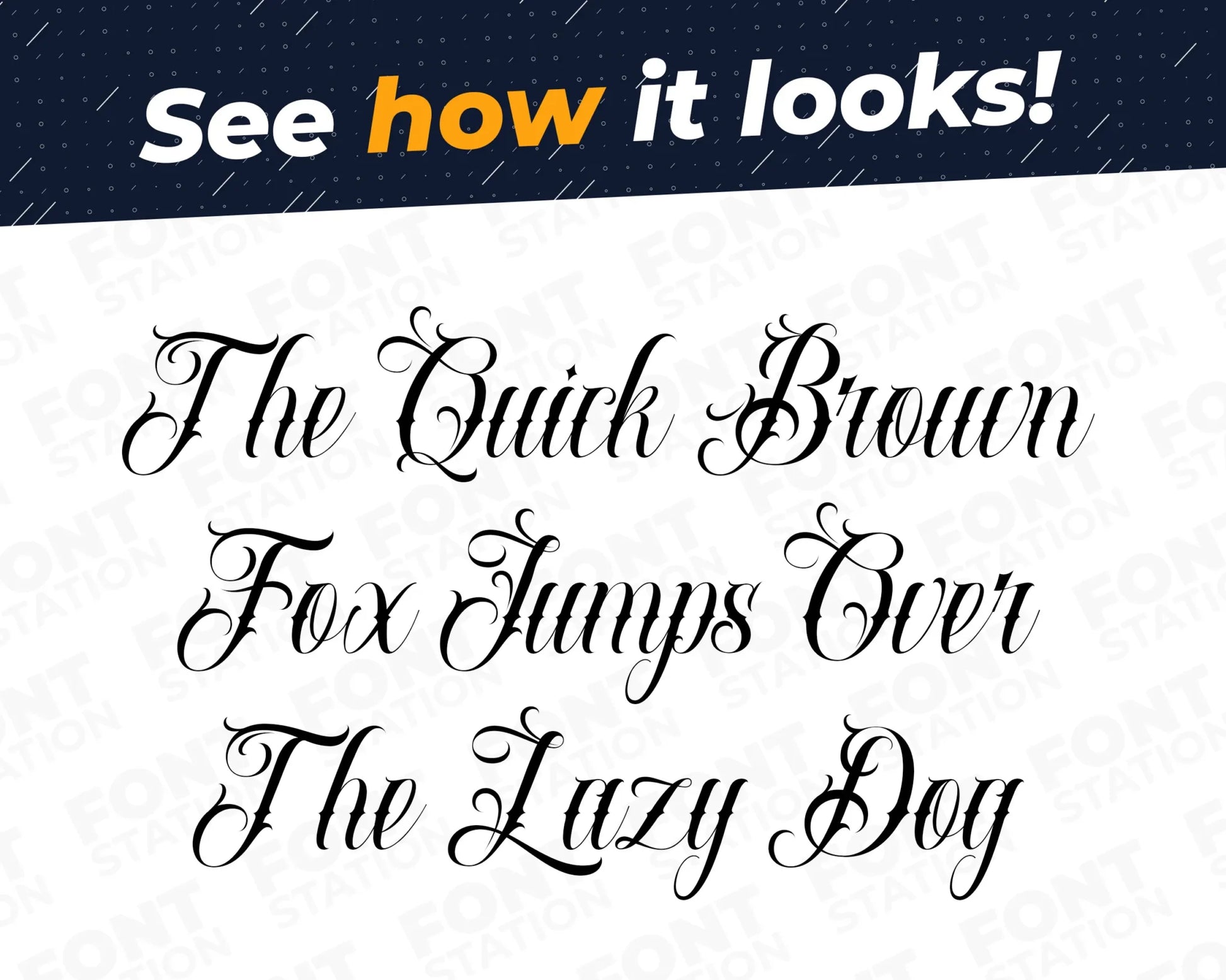 A complete showcase image of the Tattoo Shop font, featuring the text 'The quick brown fox jumps over the lazy dog' to display every letter of the alphabet.