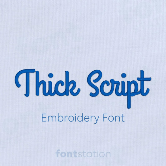 Main image of the Thick Script embroidery font created by FontStation.