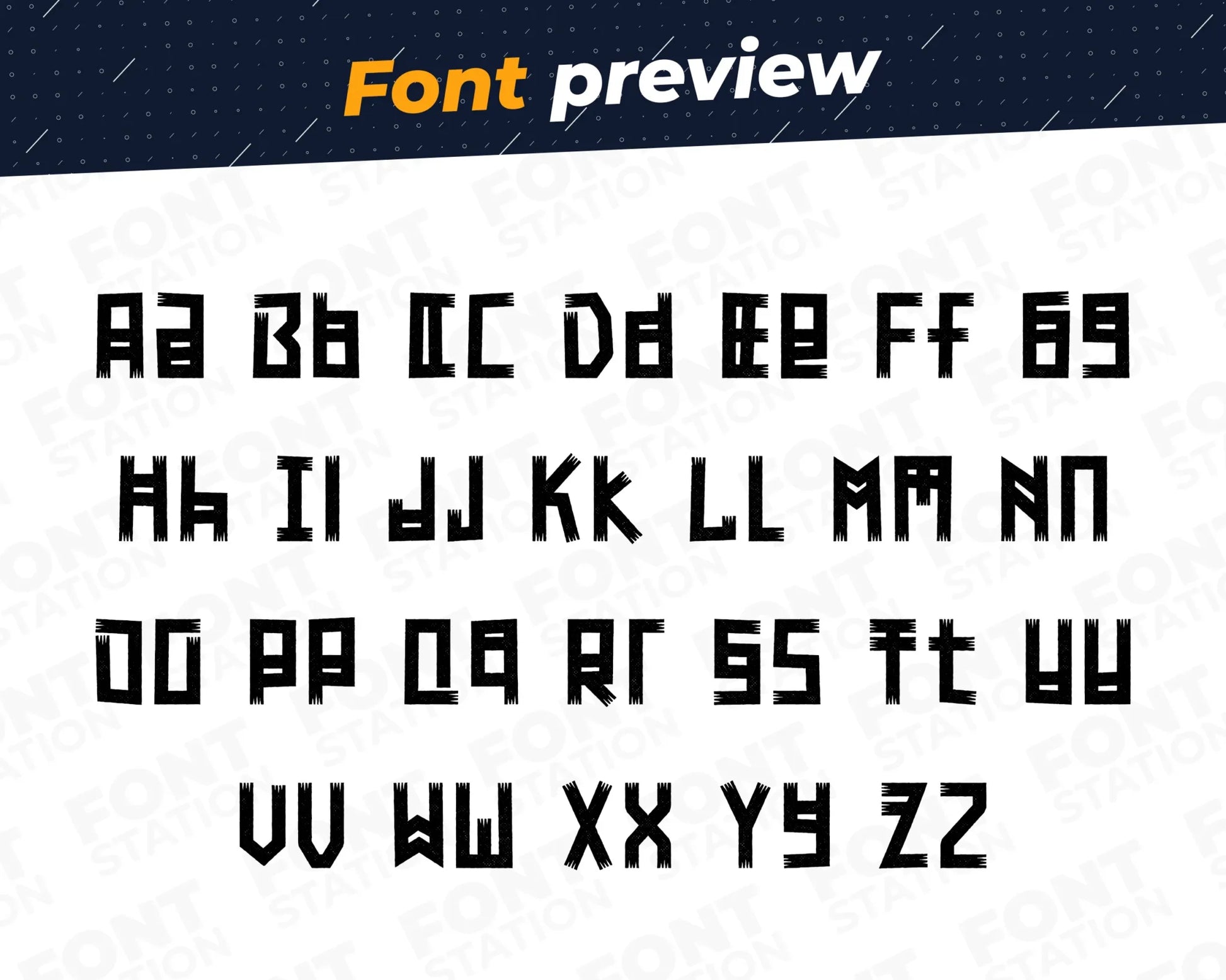 Image showing all characters available in the Tiki Totem font created by FontStation.
