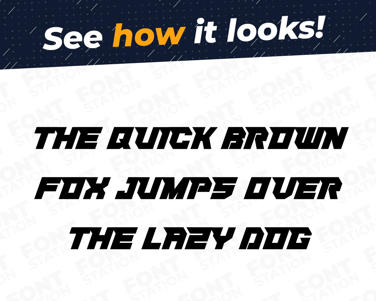 A complete showcase image of the Tokyo Drift font, featuring the text 'The quick brown fox jumps over the lazy dog' to display every letter of the alphabet.