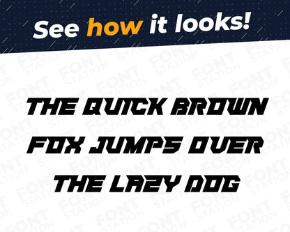 A complete showcase image of the Tokyo Drift font, featuring the text 'The quick brown fox jumps over the lazy dog' to display every letter of the alphabet.