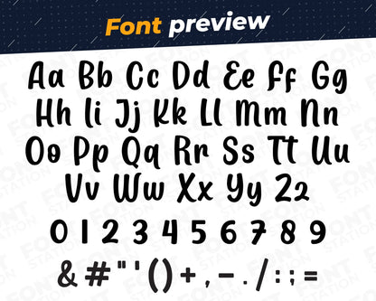 Image showing all characters available in the Unicorn font created by FontStation.