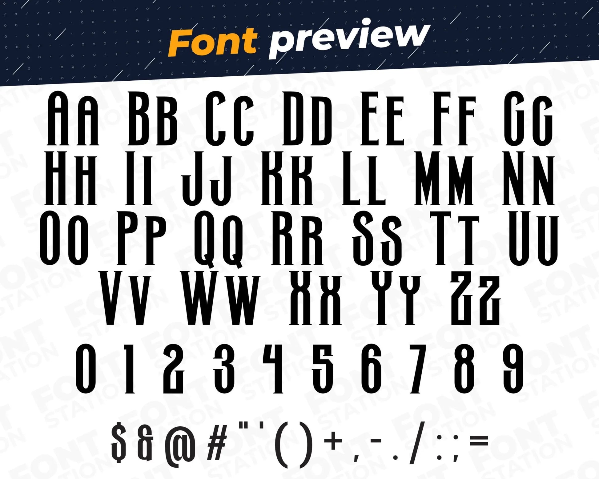 Image showing all characters available in the Vampire font created by FontStation.