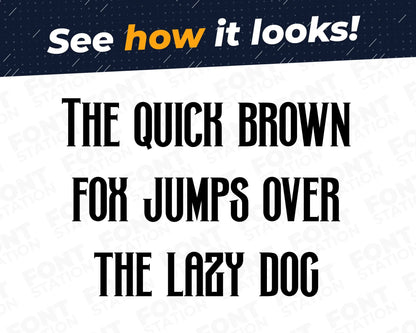 A complete showcase image of the Vampire font, featuring the text 'The quick brown fox jumps over the lazy dog' to display every letter of the alphabet.