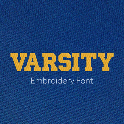 Main image of the Varsity embroidery font created by FontStation.