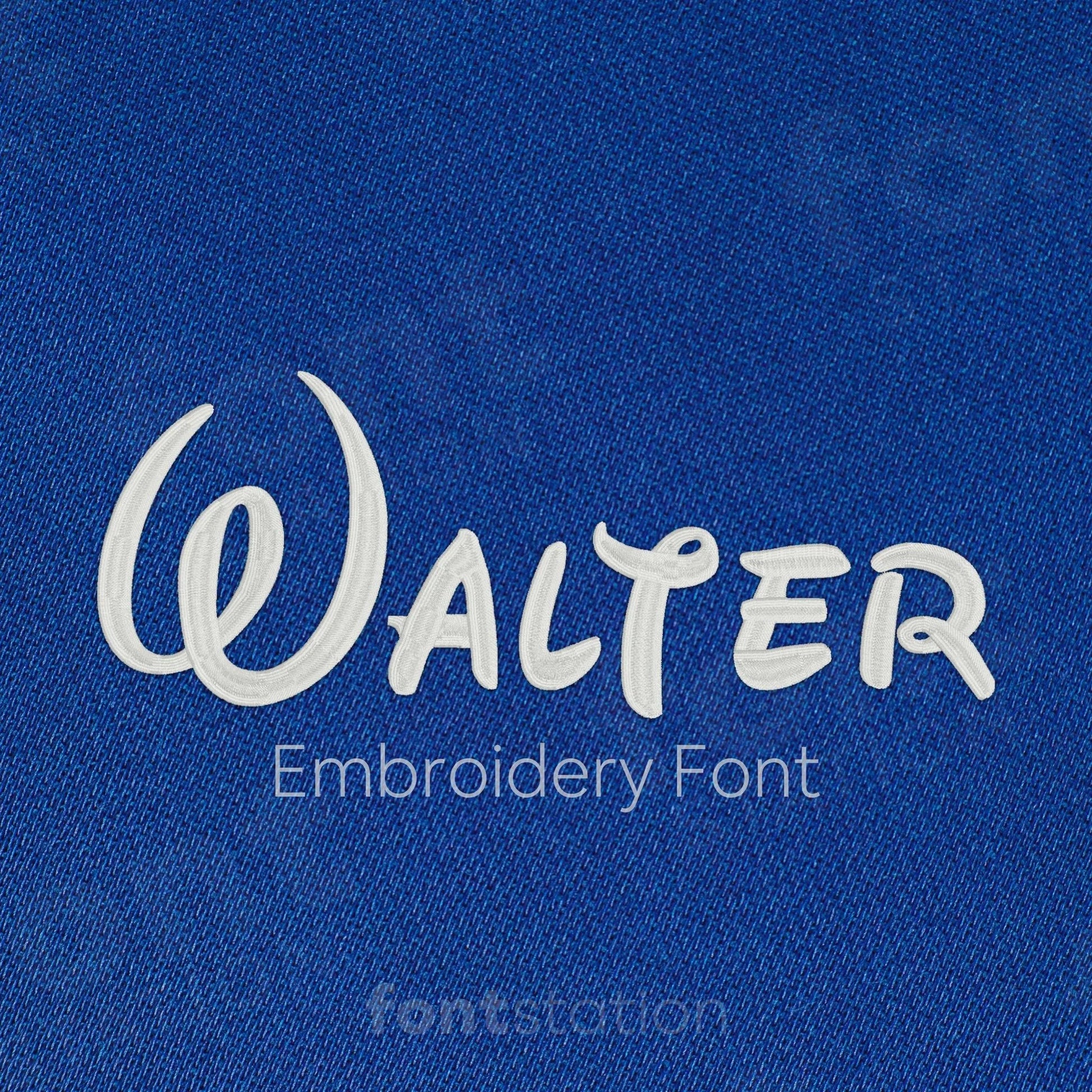 Main image of the Walter embroidery font created by FontStation.