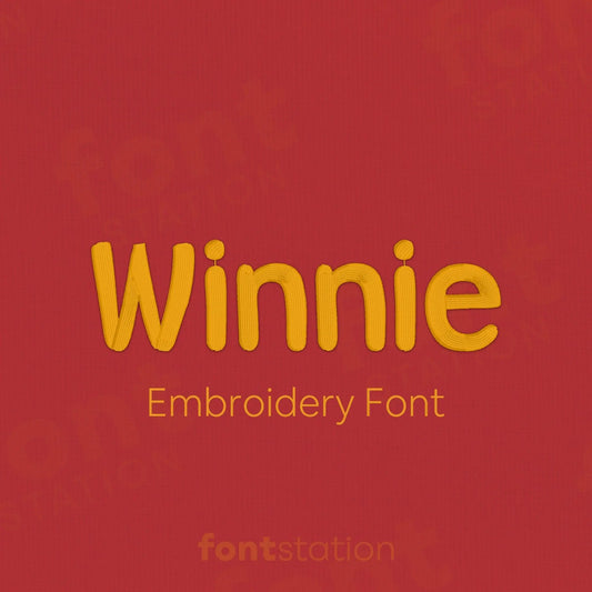 Main image of the Winnie embroidery font created by FontStation.
