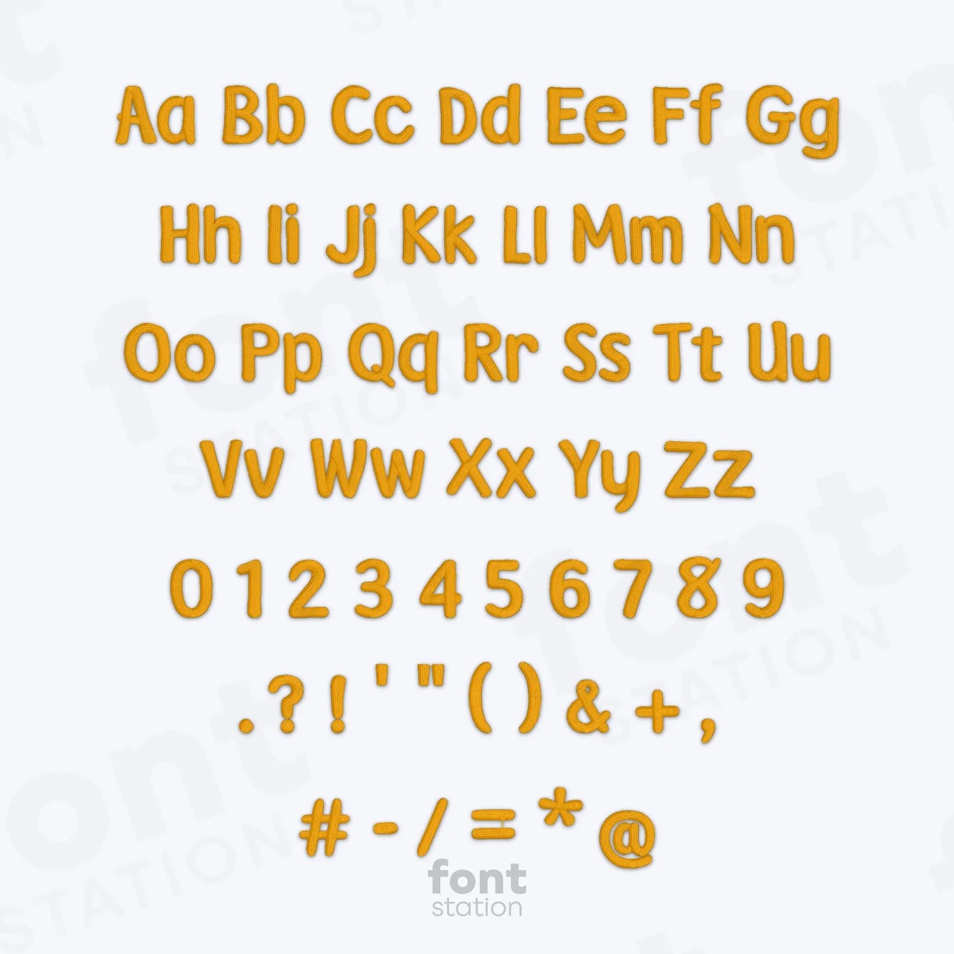Alphabet and numbers using the Winnie Embroidery Font on a white background