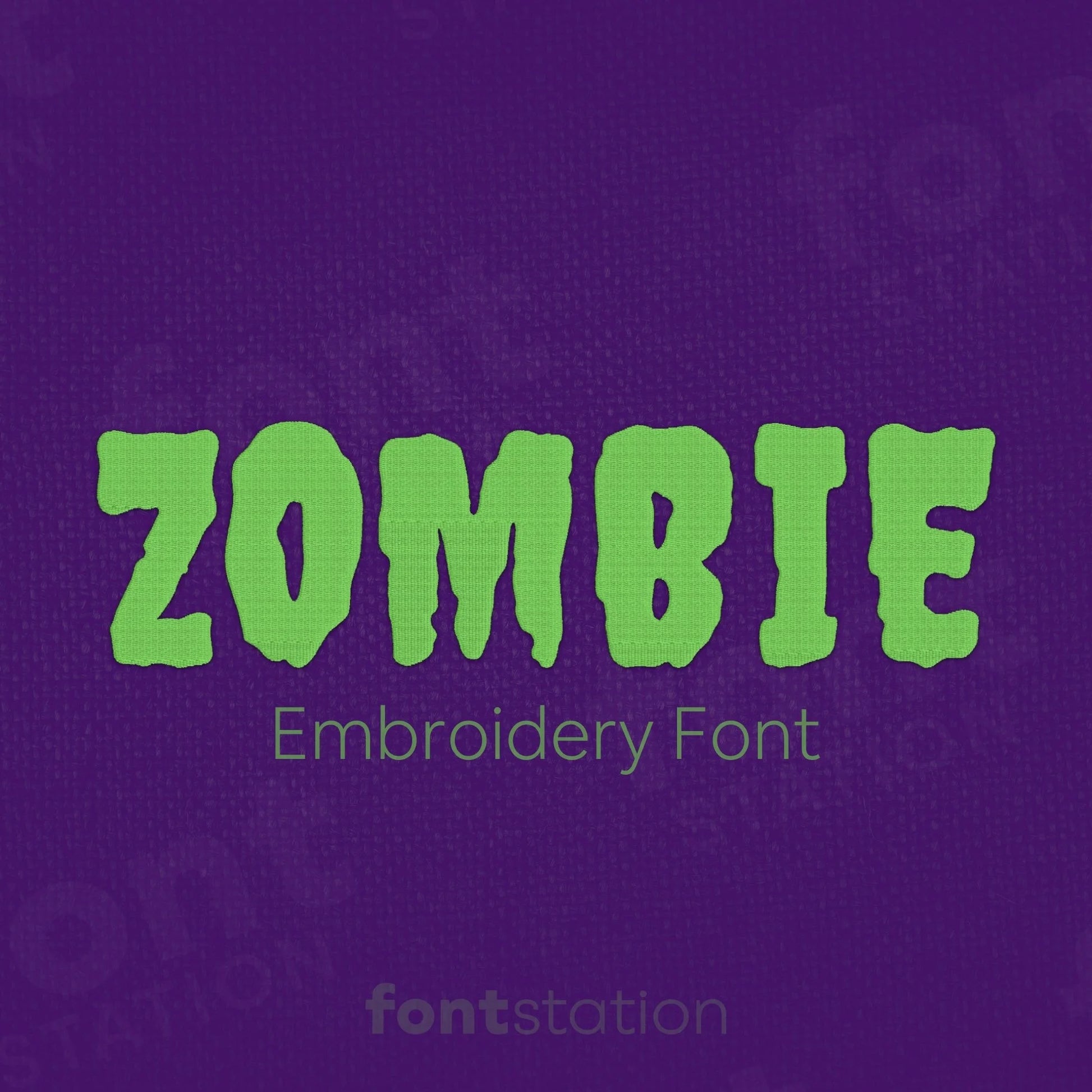 Main image of the Zombie embroidery font created by FontStation.
