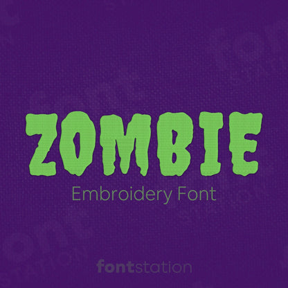 Main image of the Zombie embroidery font created by FontStation.