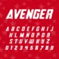 Image showing all characters available in the Avengers Marvel Superhero Movie font created by FontStation.