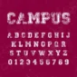 Image showing all characters available in the Campus Distressed font created by FontStation.