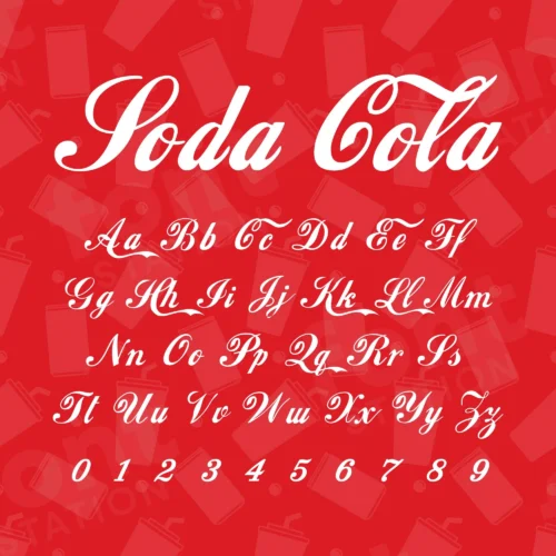 Image showing all characters available in the Coca Cola font created by FontStation.