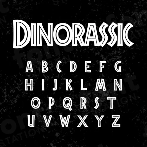 Image showing all characters available in the Jurassic Park font created by FontStation.