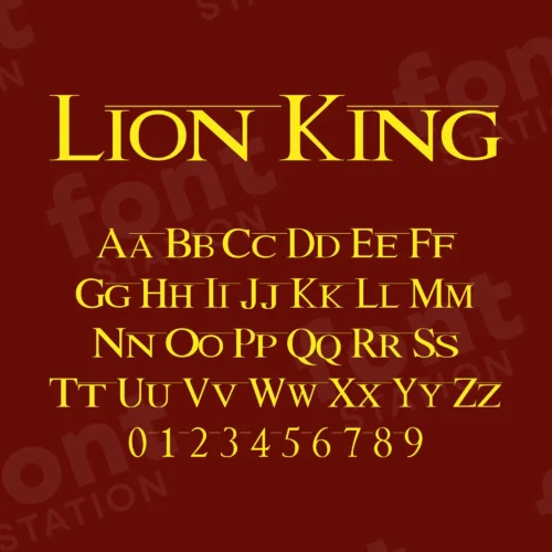 Image showing all characters available in the Lion King font created by FontStation.