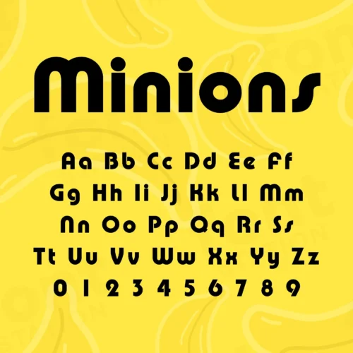 Image showing all characters available in the Minions font created by FontStation.